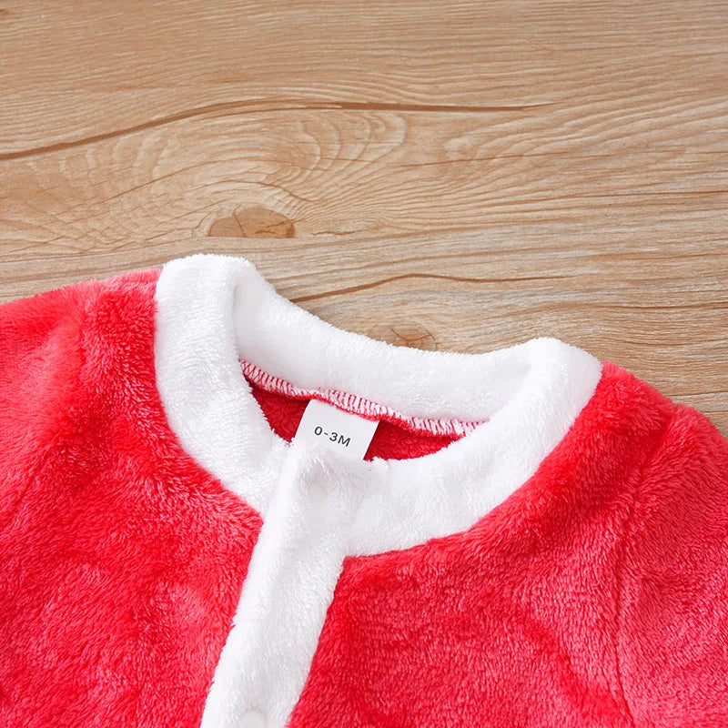 Baby Christmas Velvet Jumpsuit | Warm Long-Sleeve Winter Outfit | Thickened Role-Play Costume (0–18 Months)