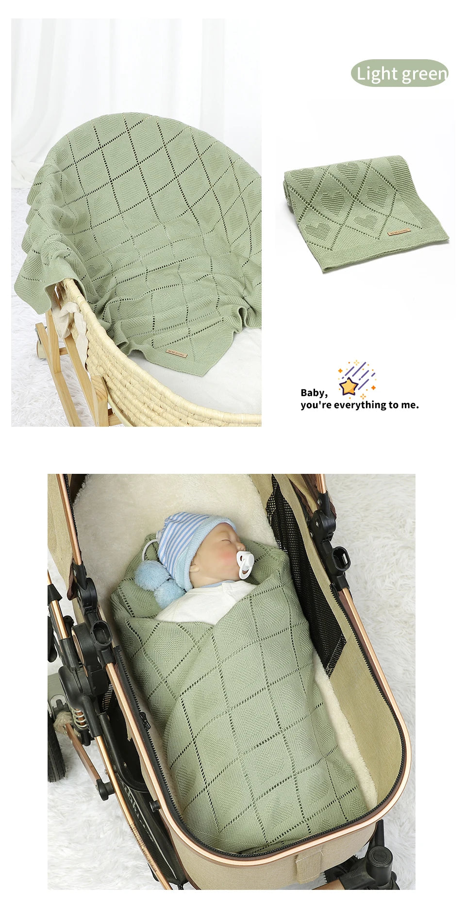Super Soft Cotton Baby Blanket – Newborn Knit Swaddle Wrap for Stroller, Nursery & Sleeping (90×70cm)