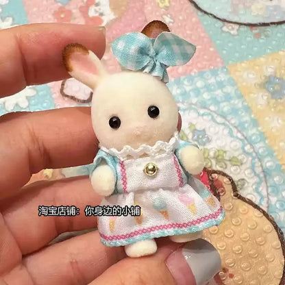 Original Sylvanian Families Rabbit Grove Family & Panda Chef Baby | Dollhouse Christmas Girl Flocking Dolls | Collectible Ornaments & Decorations