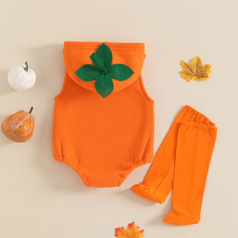 Baby Halloween Costume | Newborn Infant Pumpkin Print Romper + Stockings | Cute Animal Themed Outfit for Baby Boys & Girls