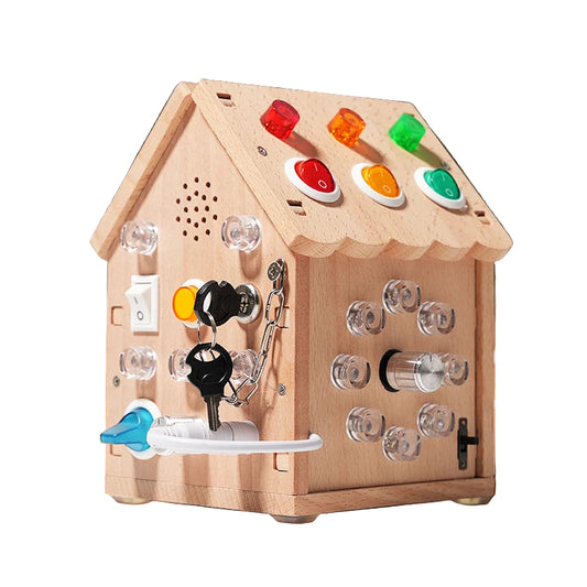 Montessori Busy House – Educational Wooden Activity Toy with Light Switches, Buttons & Music for 3-Year-Old Boys & Girls, Hands-On Learning Gift