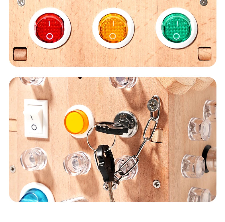 Montessori Busy House – Educational Wooden Activity Toy with Light Switches, Buttons & Music for 3-Year-Old Boys & Girls, Hands-On Learning Gift