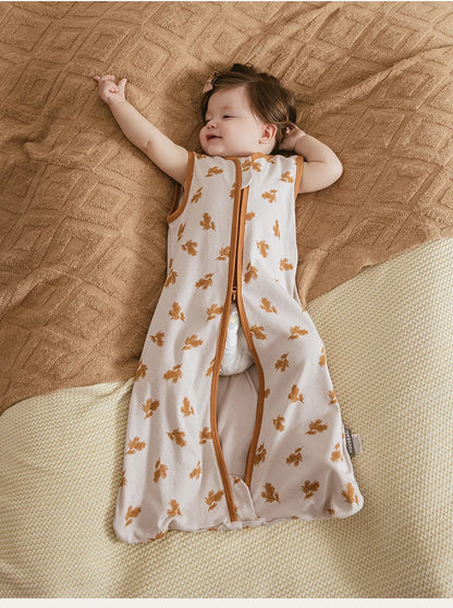 Baby Summer Sleeping Bag 0–24 Months – Lightweight 0.5 TOG Wearable Blanket, Thin Layer Sleep Sack with Anti-Kick Design, Beige Wheat Print