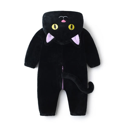 Suefunskry Baby Halloween Cat Costume | Toddler Cosplay Hooded Jumpsuit | Long Sleeve Zipper Romper Outfit for Boys & Girls