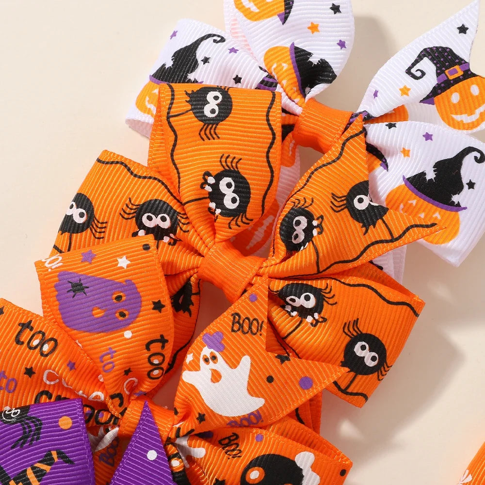 2PCS Baby Girl Halloween Hair Bows | Pumpkin Ghost Print Hair Clips | Toddler Kids Bowknot Hairpins & Accessories