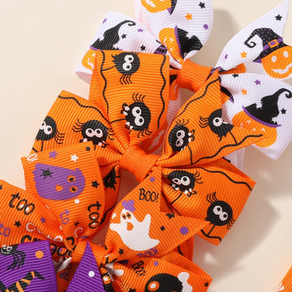 2PCS Baby Girl Halloween Hair Bows | Pumpkin Ghost Print Hair Clips | Toddler Kids Bowknot Hairpins & Accessories