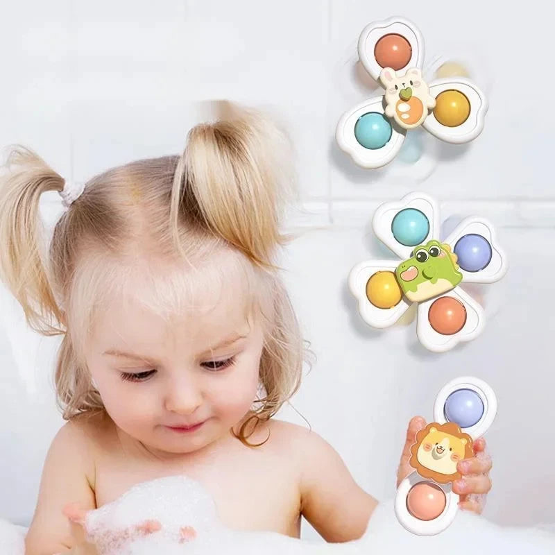 3PCS Baby Suction Cup Spinner Toys – Sensory Educational Bath Toys for Infants & Toddlers, Stress Relief Gift