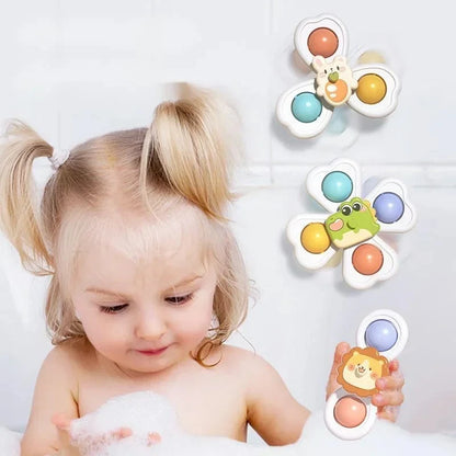 3PCS Baby Suction Cup Spinner Toys – Sensory Educational Bath Toys for Infants & Toddlers, Stress Relief Gift