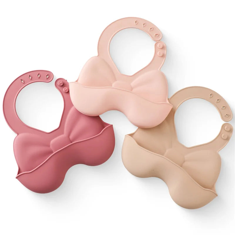 Baby Waterproof Silicone Bibs – Adjustable Feeding Bibs with Cute Bowknot Apron Design | Soft Toddler Bibs for Boys & Girls