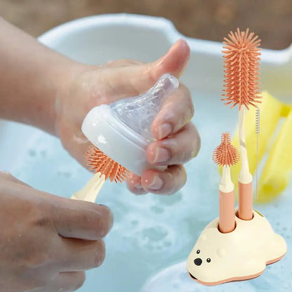 Baby Bottle Brush Cleaner Set with Nipple Brush & Base | Portable Water Bottle Cleaner Brush for Baby Bottles & Enhanced Cleaning