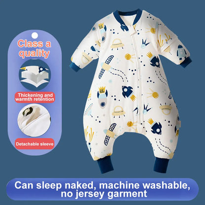 Baby Cartoon Split-Legged Sleepsack – Thickened Children’s Sleeping Bag with Detachable Sleeves for Boys & Girls, Autumn & Winter