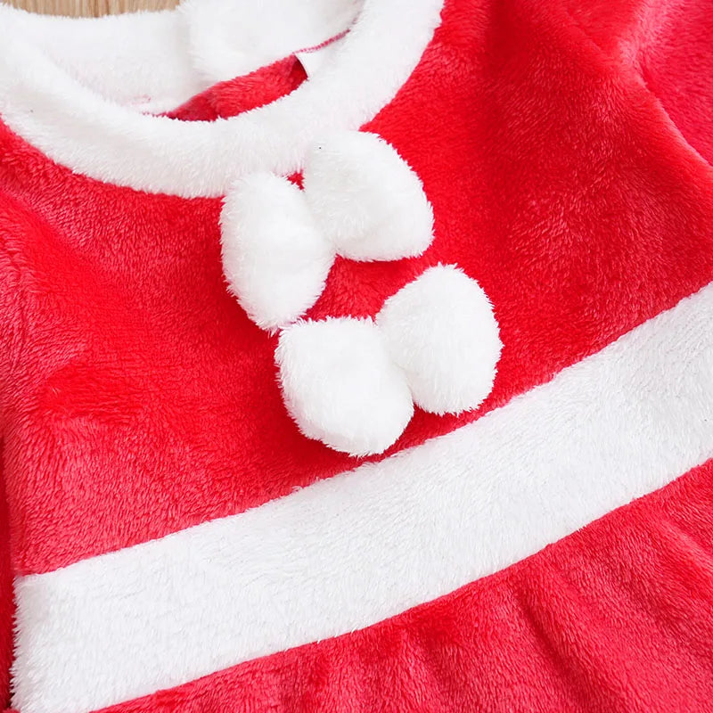 Christmas Baby Girl Outfit | Newborn Bow Flannel Dress + Hat | Soft Long Sleeve Winter Clothes 0–18 Months