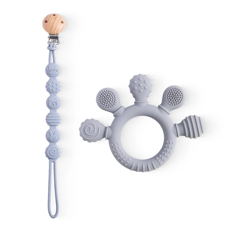 1PC Baby Silicone Teether Toy with Pacifier Chain | BPA-Free Finger Ring Soothing Teething Toy for Newborns & Baby Shower Gifts