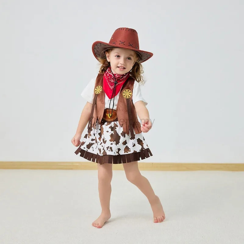 Cowgirl Cowboy Costume for Girls | Baby Toddler Girls Fancy Dress | Halloween Party Outfit