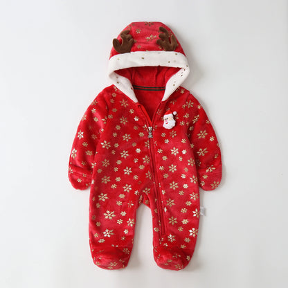 AYNIGIELL Newborn Baby Christmas Clothes | Plush Winter Romper Jumpsuit | Infant Boys Girls Warm Holiday Outfit