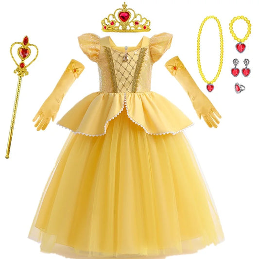 Cinderella Belle Princess Costume Dress for Girls | Rapunzel Cosplay Outfit | Kids Halloween Disguise, Christmas & Birthday Party Clothes