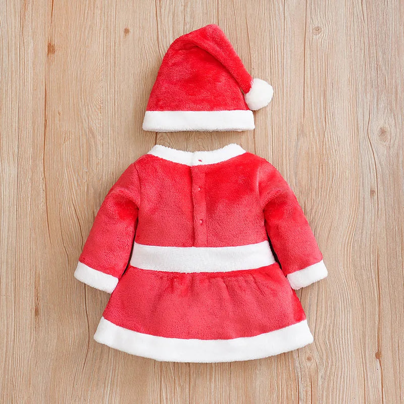 Christmas Baby Girl Outfit | Newborn Bow Flannel Dress + Hat | Soft Long Sleeve Winter Clothes 0–18 Months