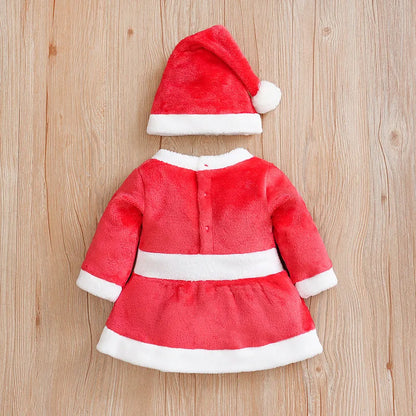 Christmas Baby Girl Outfit | Newborn Bow Flannel Dress + Hat | Soft Long Sleeve Winter Clothes 0–18 Months