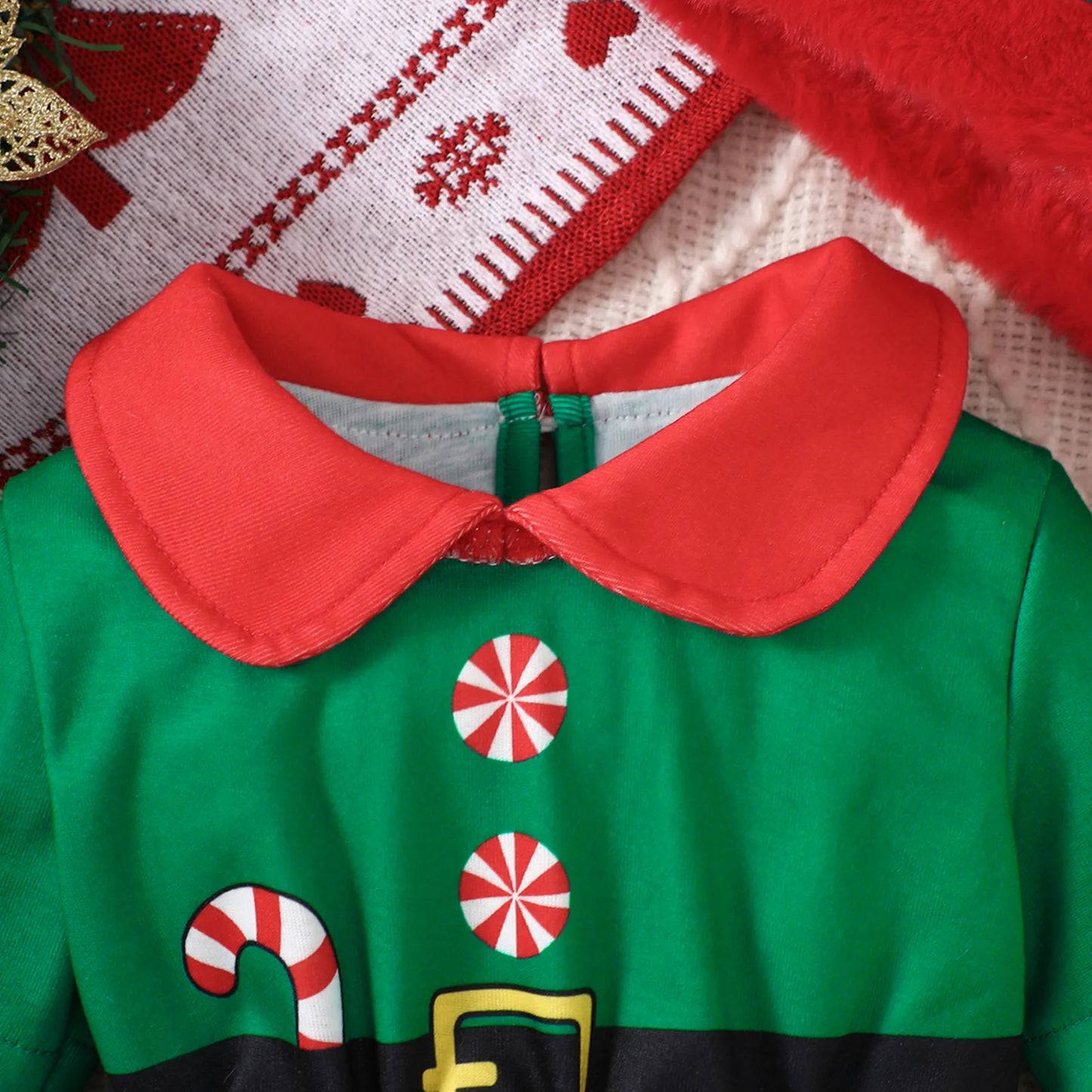 Christmas Baby Outfit | Newborn Santa Claus Costume Set with Green Romper & Elf Hat (2 Pcs, 0–18 Months)