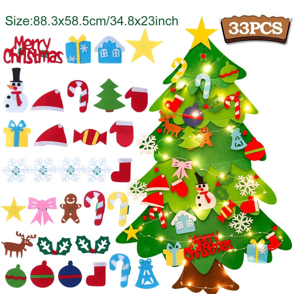 Kids DIY Felt Christmas Tree | Wall Hanging Xmas Tree with Ornaments | 2025 Christmas & 2026 New Year Decorations