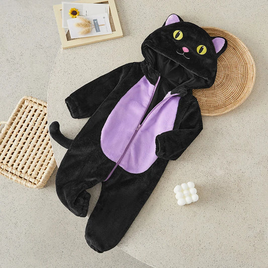 Suefunskry Baby Halloween Cat Costume | Toddler Cosplay Hooded Jumpsuit | Long Sleeve Zipper Romper Outfit for Boys & Girls