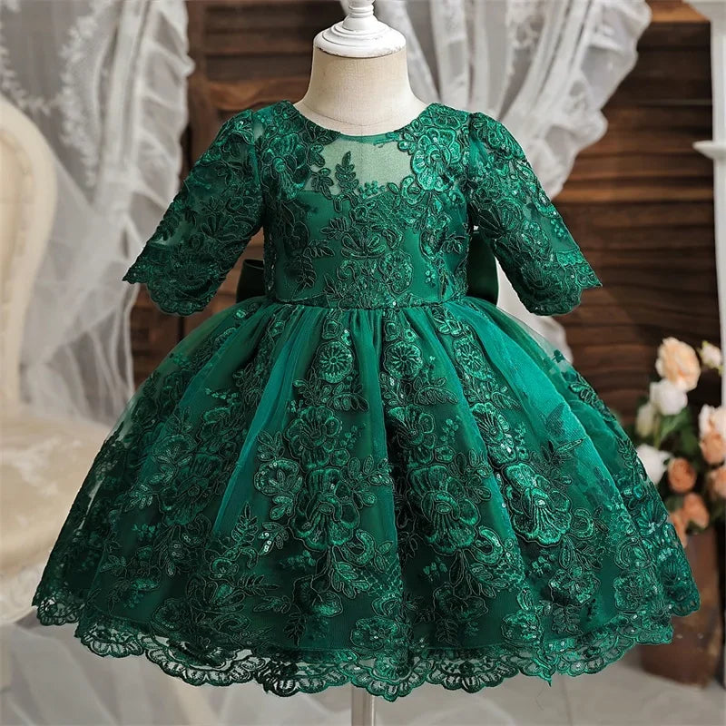 Baby Girl Christmas Dress | Toddler Long Sleeve Lace Tutu Princess Gown | 1st Birthday, Wedding & Party Outfit