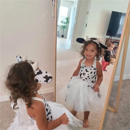 Baby Girls Halloween Animal Cosplay Costume | Kids Forest Theme Giraffe, Cow, Tiger, Leopard, Zebra Tutu Dress | Birthday & Party Outfit