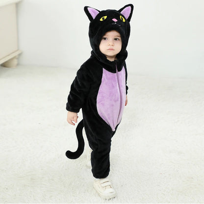 Suefunskry Baby Halloween Cat Costume | Toddler Cosplay Hooded Jumpsuit | Long Sleeve Zipper Romper Outfit for Boys & Girls