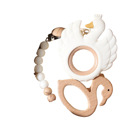 4pcs Baby Gift Set – Swan Teether, Baby Bibs, Flamingo Pacifier Chain & Rattle | Newborn Teething Toy & Photography Props