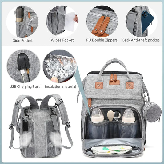 Portable Baby Diaper Bag with Changing Station – Travel Bassinet, Folding Crib, Shade Cloth & Waterproof Changing Pad