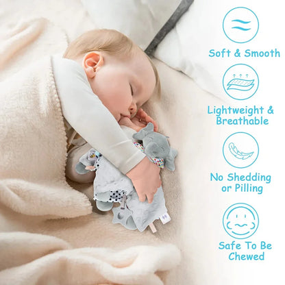 Personalised Baby Elephant Security Blanket – Organic Cotton Comforter with Silicone Teether | Newborn Infant Snuggle Toy & Baby Shower Gift