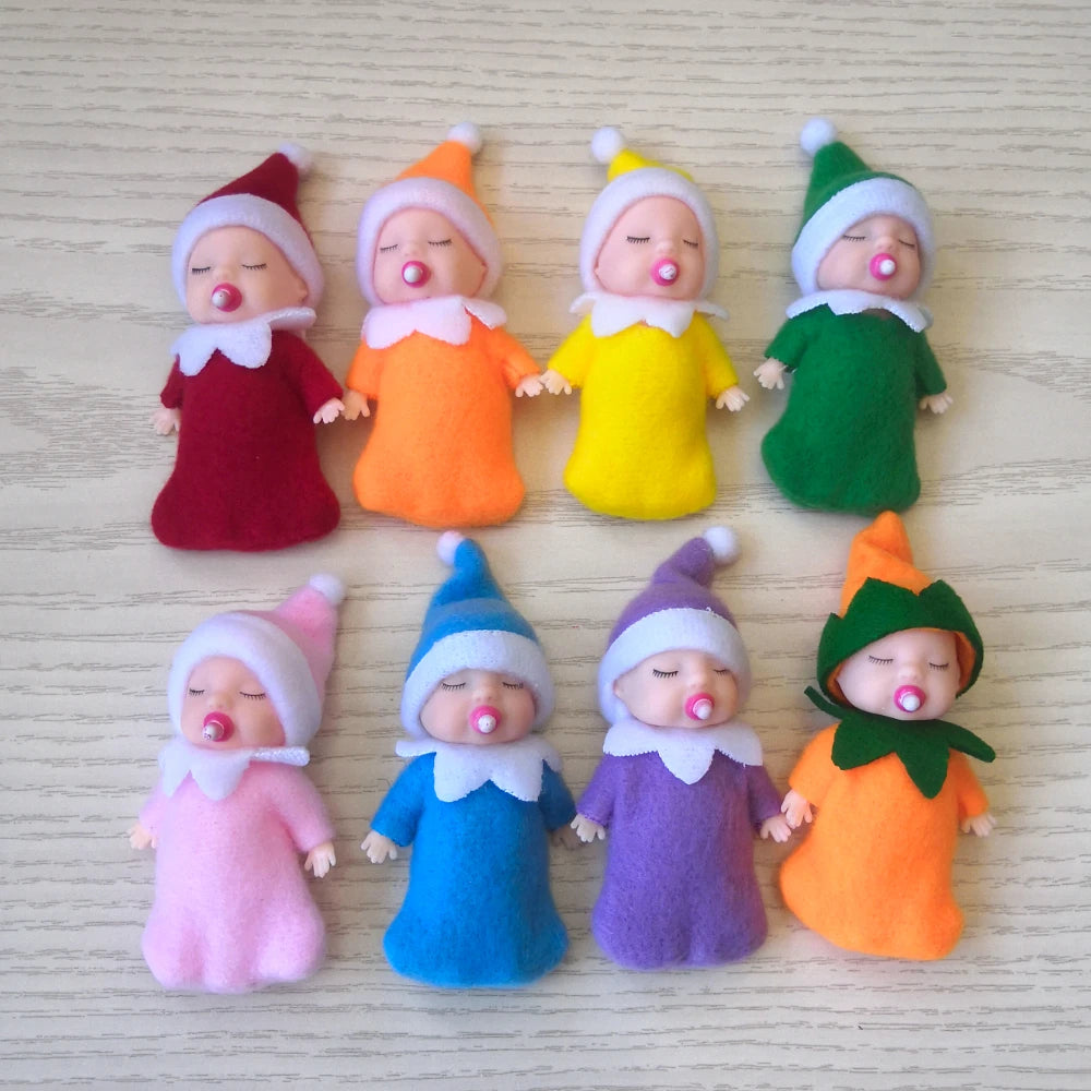 7cm Christmas Elf Baby Dolls | Miniature Dolls with Dummy & Movable Arms Legs | Dollhouse Accessories & Holiday Decorations