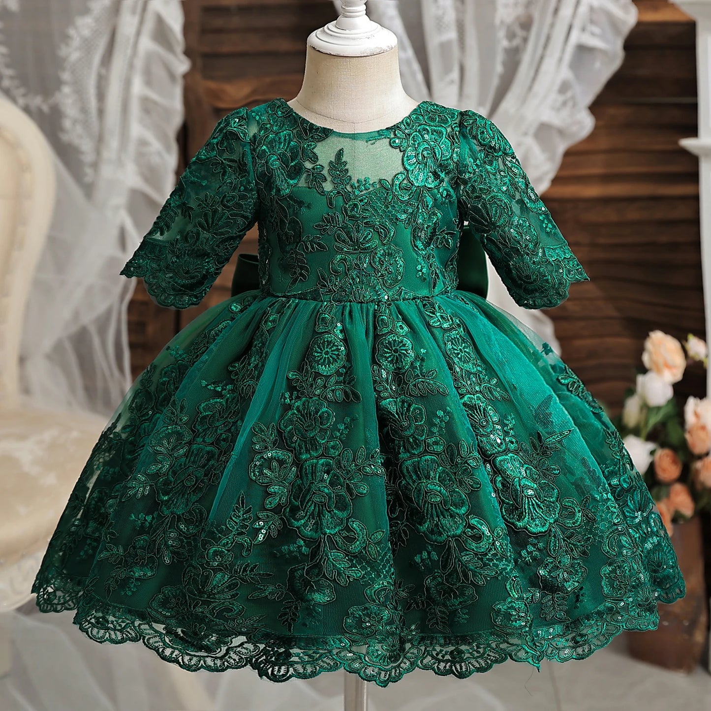 Baby Girl Christmas Dress | Toddler Long Sleeve Lace Tutu Princess Gown | 1st Birthday, Wedding & Party Outfit