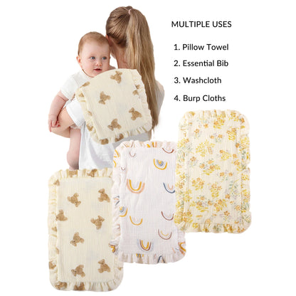 100% Cotton 4-Layer Baby Burp Cloths – Soft & Absorbent Large Muslin Washcloths | Newborn Burping Rags & Infant Essentials (3 Pack)