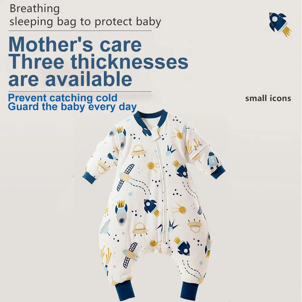 Baby Cartoon Split-Legged Sleepsack – Thickened Children’s Sleeping Bag with Detachable Sleeves for Boys & Girls, Autumn & Winter