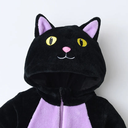 Suefunskry Baby Halloween Cat Costume | Toddler Cosplay Hooded Jumpsuit | Long Sleeve Zipper Romper Outfit for Boys & Girls