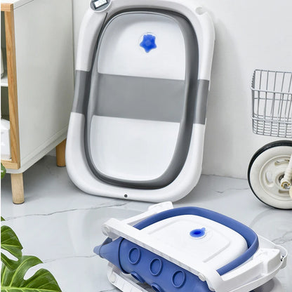 Real-time Temperature Silicone Baby Bathtub – Folding Non-Slip Infant Bath Bucket with Temperature Sensing for Safe Bathing