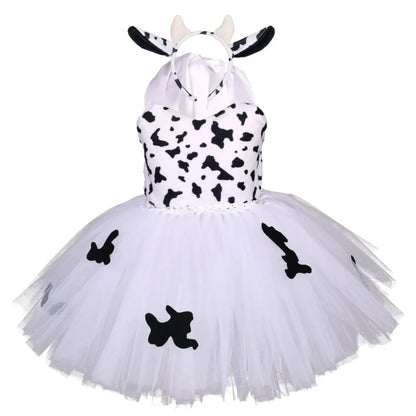 Baby Girls Halloween Animal Cosplay Costume | Kids Forest Theme Giraffe, Cow, Tiger, Leopard, Zebra Tutu Dress | Birthday & Party Outfit