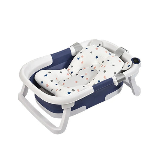 Real-time Temperature Silicone Baby Bathtub – Folding Non-Slip Infant Bath Bucket with Temperature Sensing for Safe Bathing
