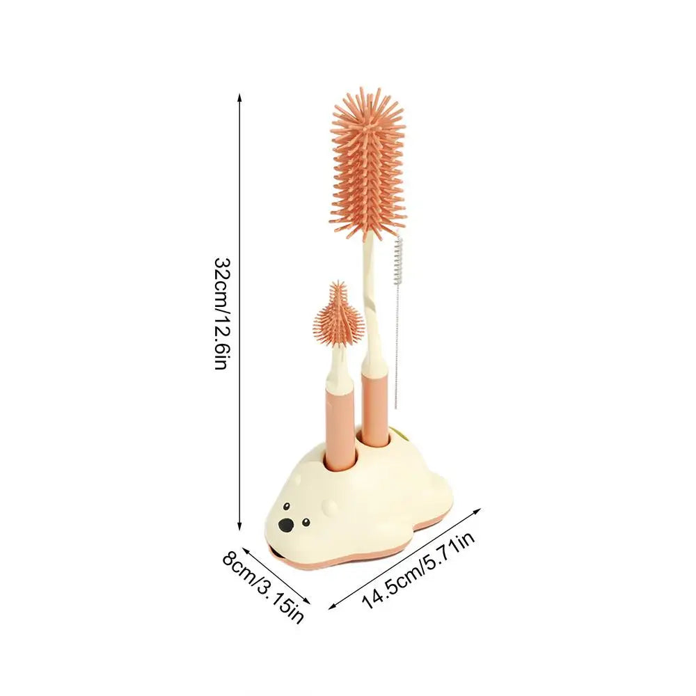Baby Bottle Brush Cleaner Set with Nipple Brush & Base | Portable Water Bottle Cleaner Brush for Baby Bottles & Enhanced Cleaning