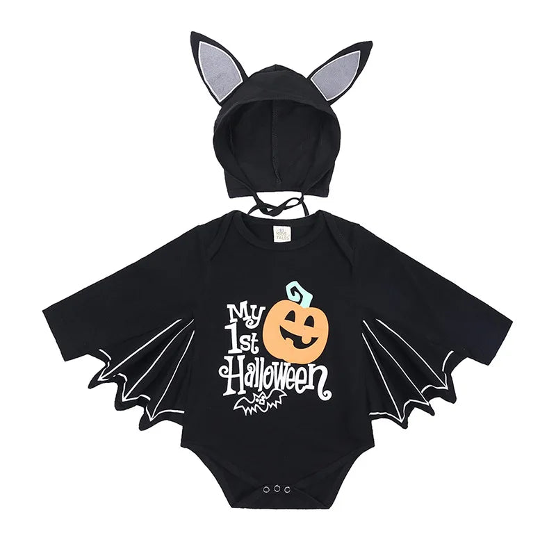 Baby’s First Halloween Bat Costume | Infant Black Romper Jumpsuit | Boys & Girls Cosplay Outfit for Purim, Party & Carnival