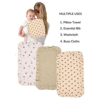 100% Cotton 4-Layer Baby Burp Cloths – Soft & Absorbent Large Muslin Washcloths | Newborn Burping Rags & Infant Essentials (3 Pack)
