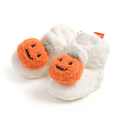Baby Halloween Pumpkin Booties | Infant Newborn Sock Shoes | Winter Warm Crib Shoes | First Walkers & Prewalkers