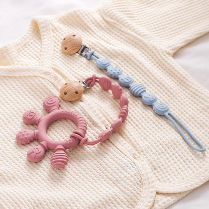 1PC Baby Silicone Teether Toy with Pacifier Chain | BPA-Free Finger Ring Soothing Teething Toy for Newborns & Baby Shower Gifts