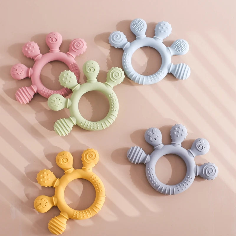 1PC Baby Silicone Teether Toy with Pacifier Chain | BPA-Free Finger Ring Soothing Teething Toy for Newborns & Baby Shower Gifts