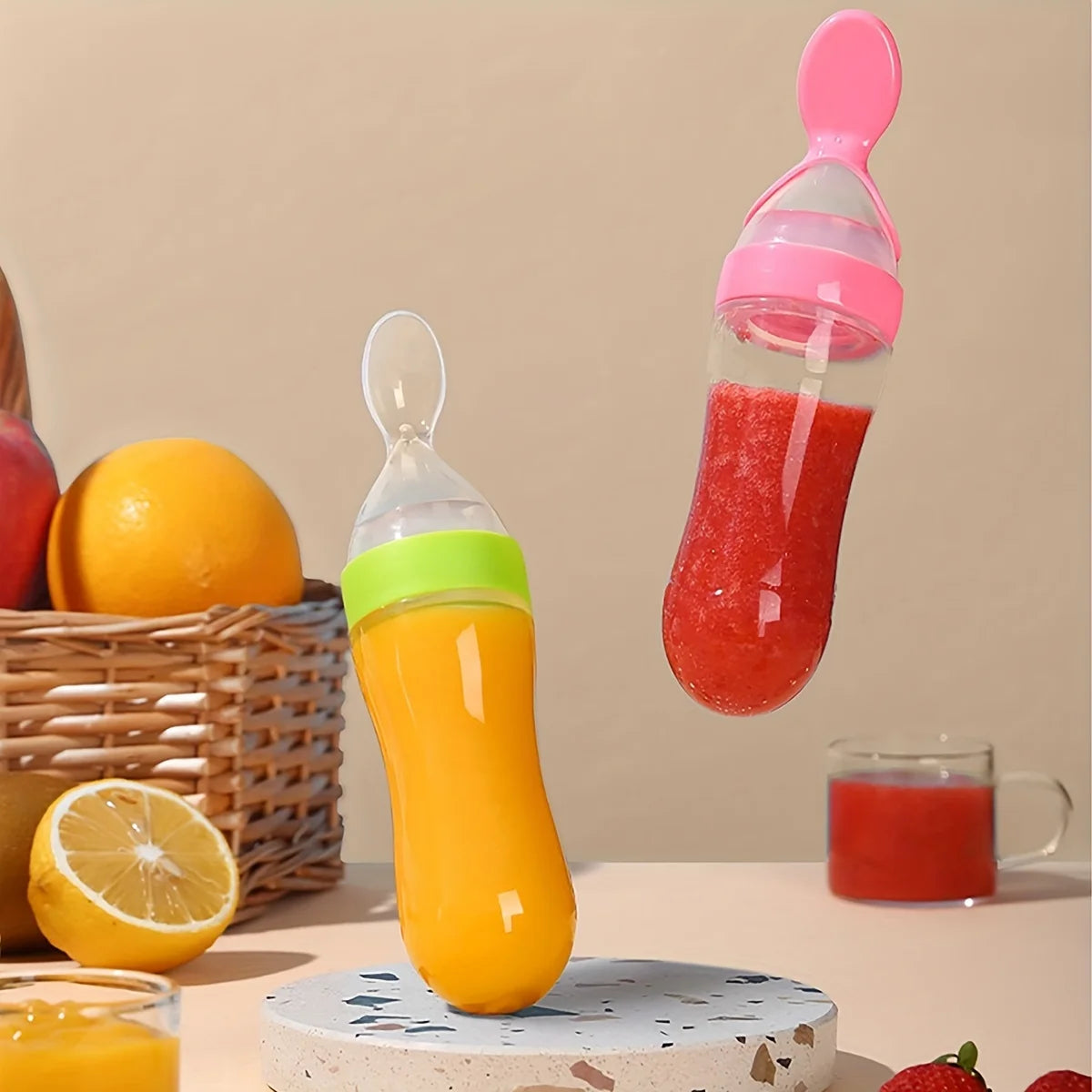 9pcs Baby Feeding Cutlery Set – Silicone Feeding Bottle with Spoon & Suction Cup, 2 Fruit Feeders & 6 Nipples (S/M/L) | Infant Weaning Essentials