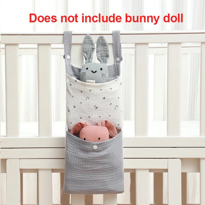 Baby Bed Hanging Storage Bag | Cotton Crib Organizer with Diaper & Toy Pockets | Newborn Bedding Accessories