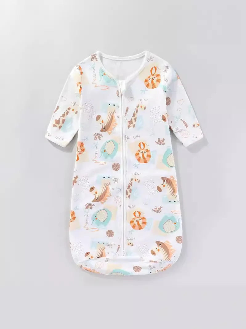Pure Cotton Baby Sleeping Bag – Newborn One-Piece Sleep Sack with Long Sleeves, Anti-Startle Design for Summer & Spring