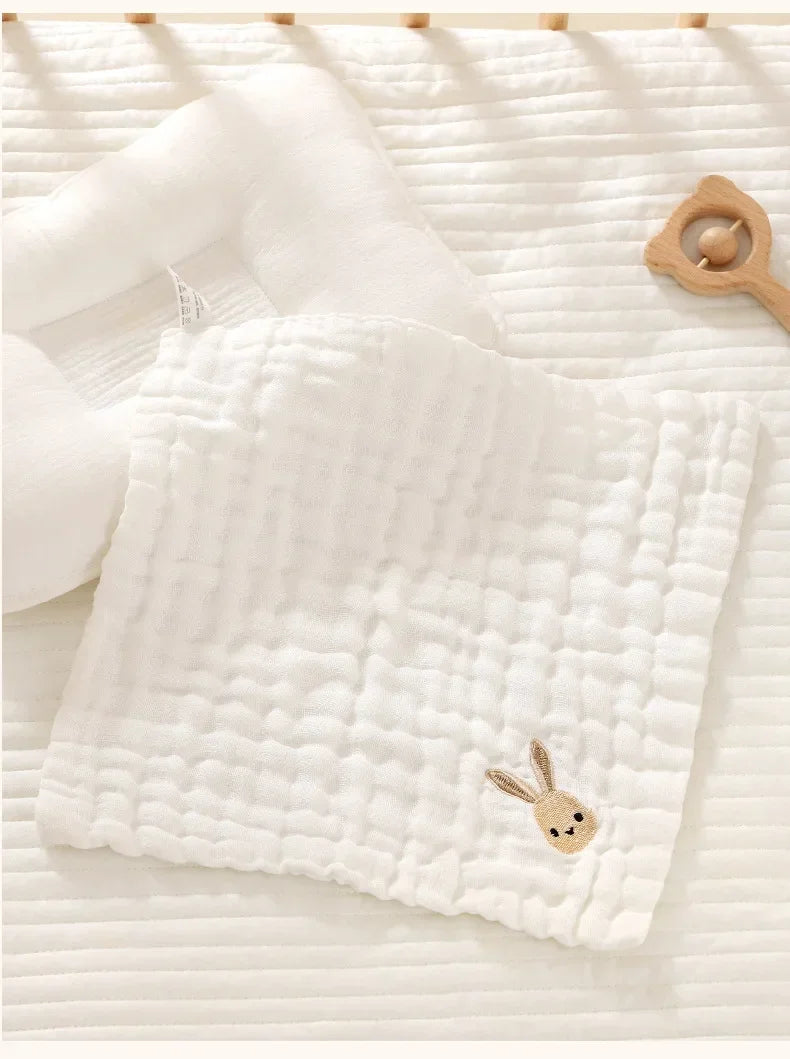 Baby Saliva Towels – 6 Layer Cotton Embroidered Washcloths | Soft Hand & Face Wipes, Burp Cloths, Bibs for Newborns & Toddlers