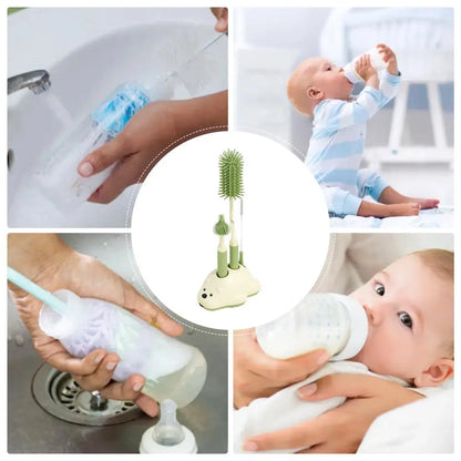 Baby Bottle Brush Cleaner Set with Nipple Brush & Base | Portable Water Bottle Cleaner Brush for Baby Bottles & Enhanced Cleaning